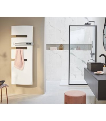 Serenis Radiateur sèche-serviettes 1500W soufflerie mât droite Blanc Carat