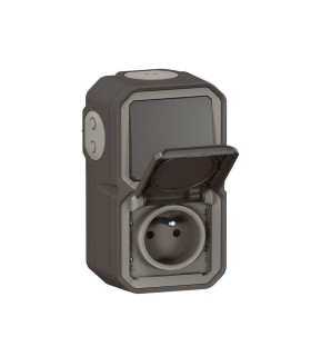 Prise avec va-et-vient vertical Plexo complet saillie - anthracite