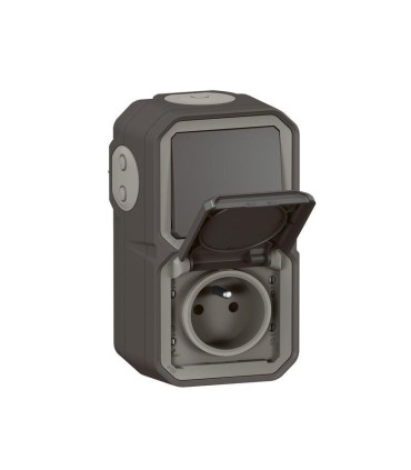 Prise avec va-et-vient vertical Plexo complet saillie - anthracite