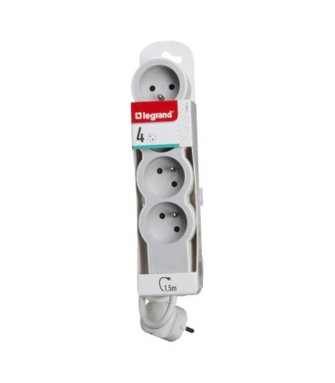 Rallonge 4x2P+T avec cordon 1,5m 3G 1mm2 - blanc/gris clair