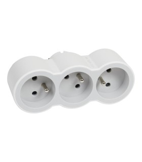 Fiche multiprise 3 prises 2P+T 16A 230V sorties frontales blanc et gris