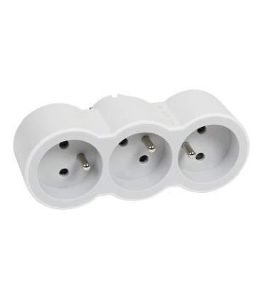 Fiche multiprise 3 prises 2P+T 16A 230V sorties frontales blanc et gris