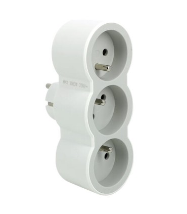 Fiche multiprise 3 prises 2P+T 16A 230V sorties frontales blanc et gris
