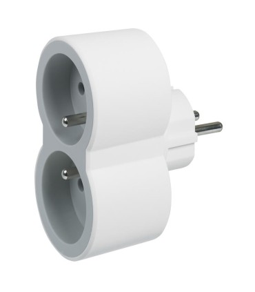 Fiche multiprises 2 prises 2P+T 16A 230V sorties frontales blanc et gris