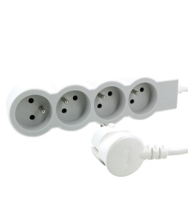 Rallonge multiprise 4 prises 2P+T 16A 230V avec cordon 1,5m blanc et gris