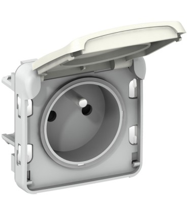 Prise Plexo composable  2P+T avec éclips de protection IP55 16A 250V blanc