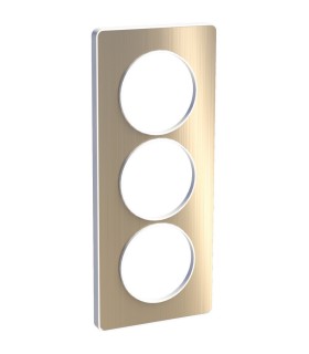 Odace Touch, plaque Bronze brossé liseré Blanc 3 postes vertical entraxe 57mm