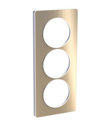Odace Touch, plaque Bronze brossé liseré Blanc 3 postes vertical entraxe 57mm