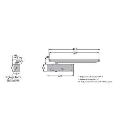 Ferme-porte GR3400, Force variable 3-4 Blanc bras anti-vandalisme