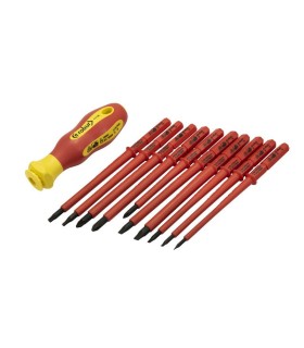 Tournevis isolés 1000V à lame interchangeable + 10 lames plat, PH, PZ, Torx