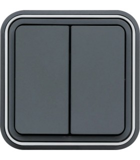 Double interrupteur encastré à griffes cubyko va-et-vient gris IP55