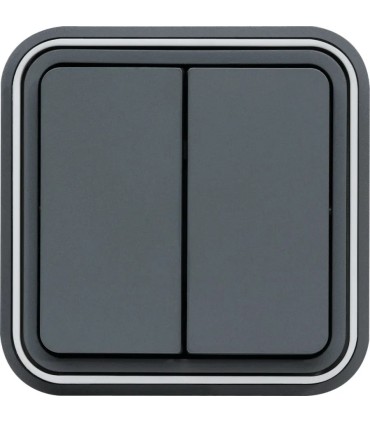 Double interrupteur encastré à griffes cubyko va-et-vient gris IP55