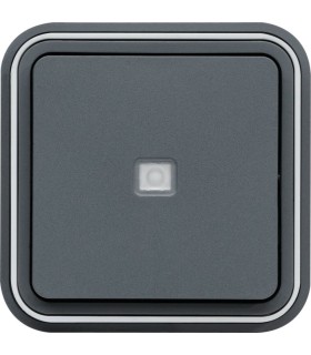 Poussoir encastré à voyant témoin cubyko 1F à griffes gris IP55