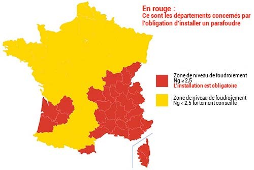 Zones de risque de foudroiement